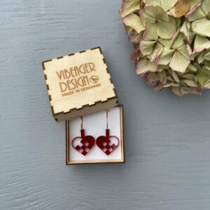 julehjerte øreringe i træ æske